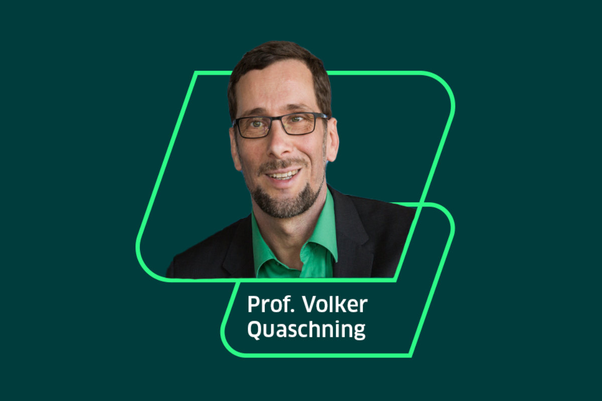Prof. Dr. Volker Quaschning in einer hellgrünen Raute auf dunkelgrünem Hintergrund
