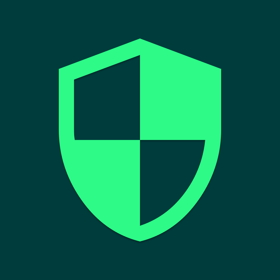 Neongrünes Icon eines Schutzschilds auf dunkelgrünem Hintergrund