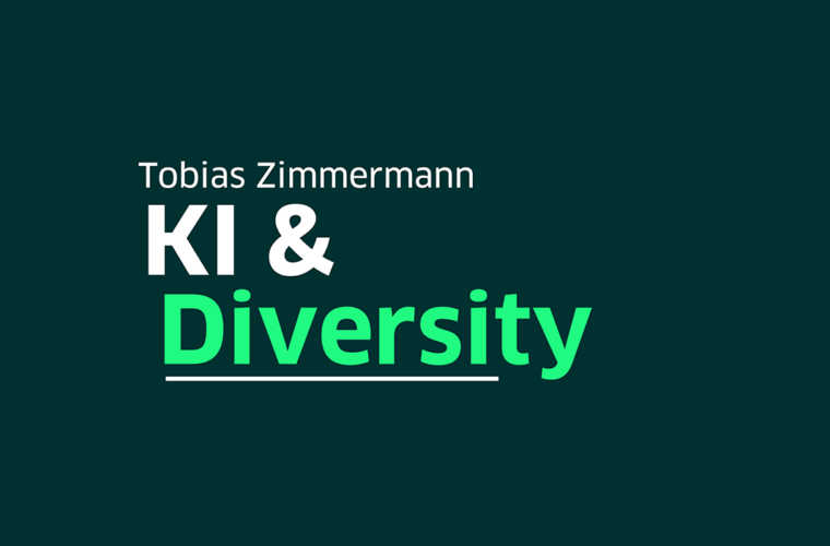 Schriftzug Tobias Zimmermann KI & Diversity auf dunkelgrünem Hintergrund